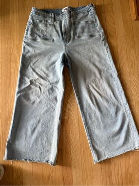PAIGE Light Blue Wide-Leg Jeans with Raw Hem - Anessa